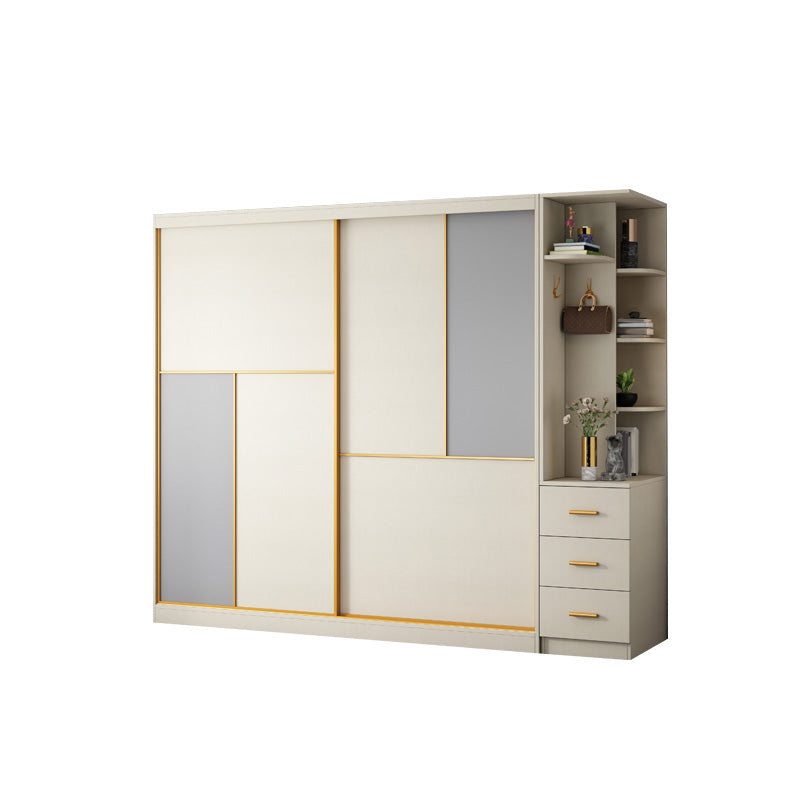 Bedroom Sliding Doors Storage Cabinet Coastal Style Wooden Wardrobe