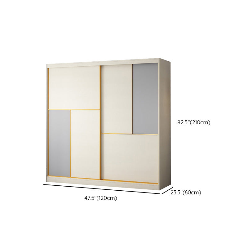 Bedroom Sliding Doors Storage Cabinet Coastal Style Wooden Wardrobe