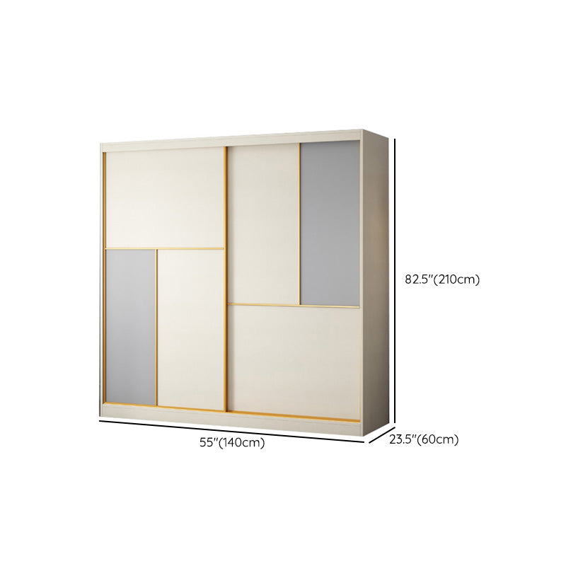 Bedroom Sliding Doors Storage Cabinet Coastal Style Wooden Wardrobe