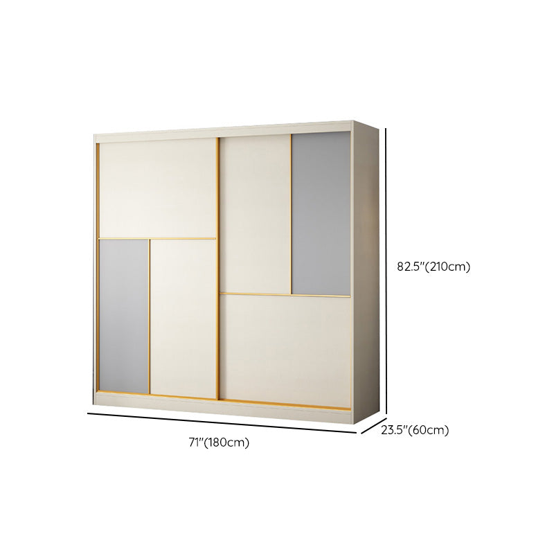 Bedroom Sliding Doors Storage Cabinet Coastal Style Wooden Wardrobe