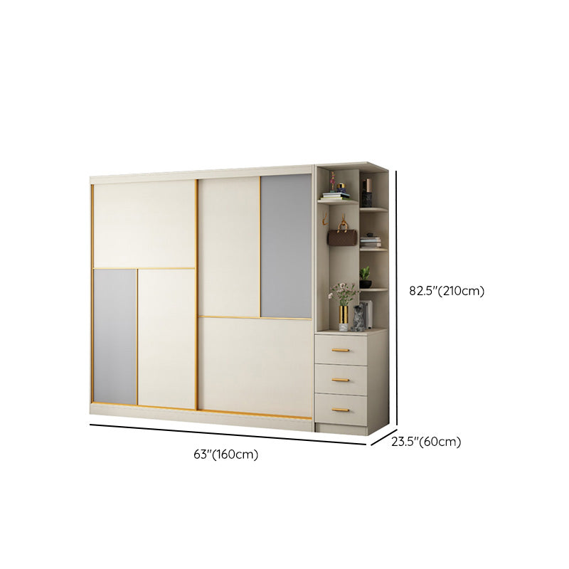 Bedroom Sliding Doors Storage Cabinet Coastal Style Wooden Wardrobe