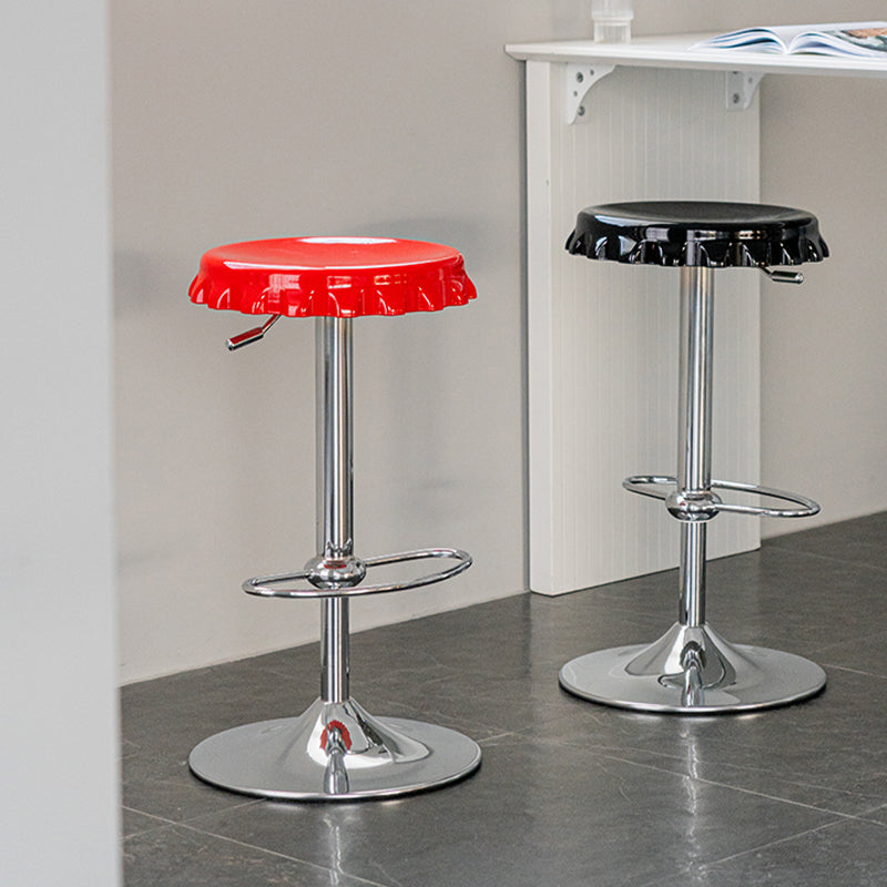 Contemporary Adjustable Backrest Counter High Stool with Metal Base