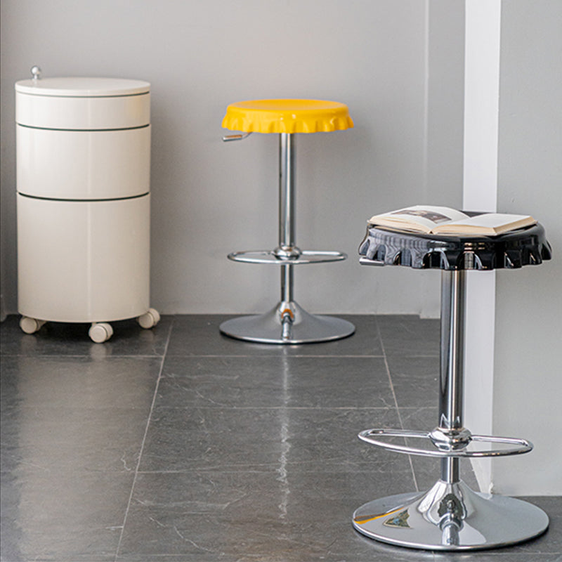Contemporary Adjustable Backrest Counter High Stool with Metal Base