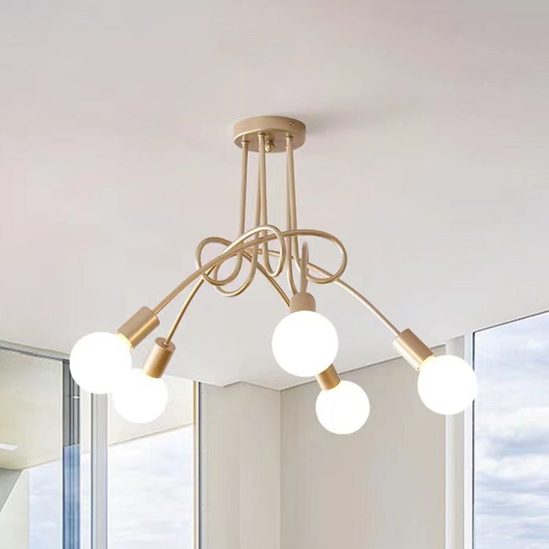 Industrial Style Iron Ceiling Light 5-Lights Curve Shape for Bedroom