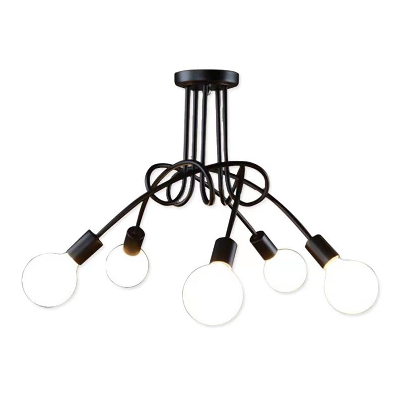 Industrial Style Iron Ceiling Light 5-Lights Curve Shape for Bedroom