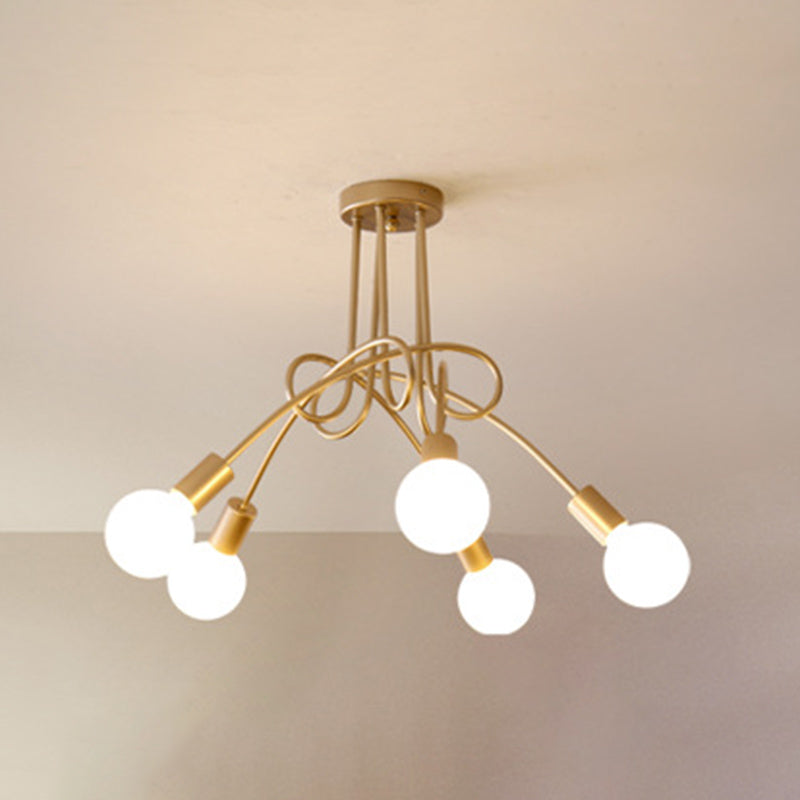 Industrial Style Iron Ceiling Light 5-Lights Curve Shape for Bedroom