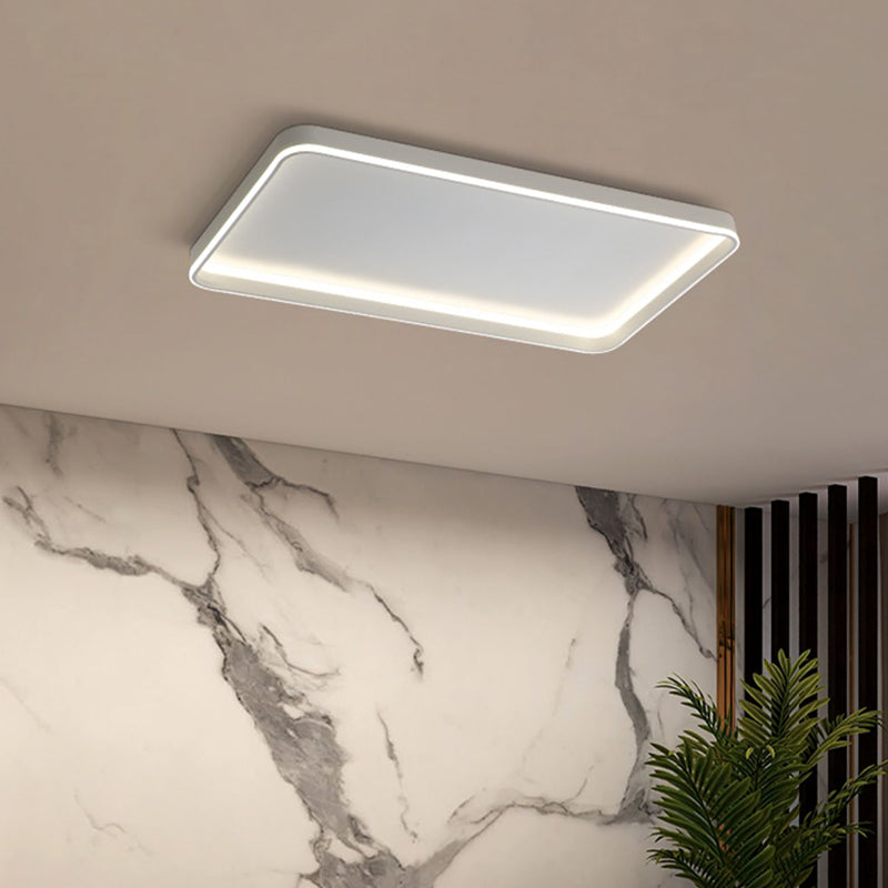Minimalism Rectangular Flush Mount Ceiling Light Fixture in White for Living Room