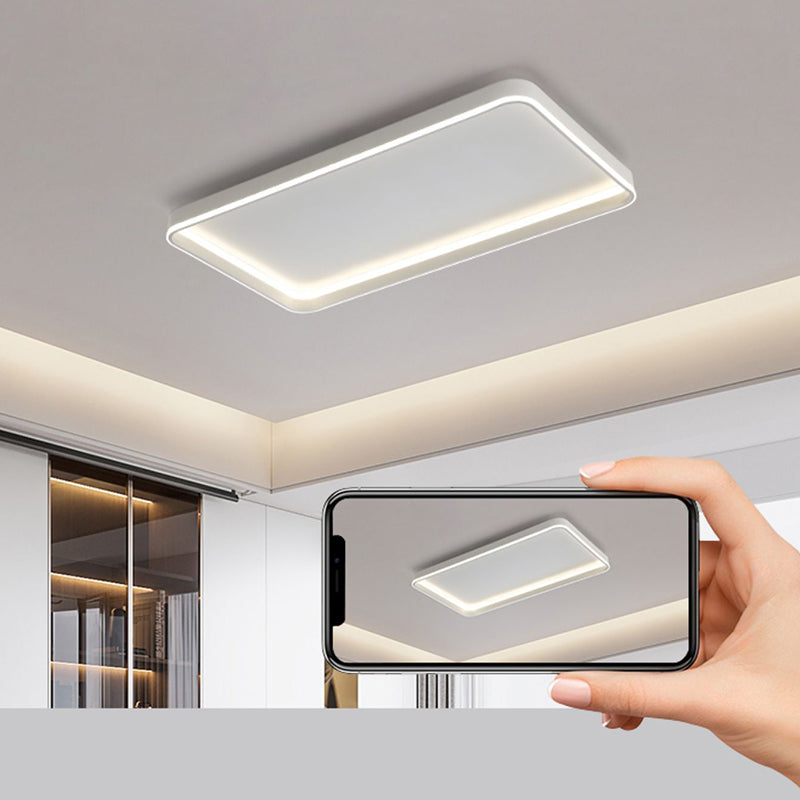 Minimalism Rectangular Flush Mount Ceiling Light Fixture in White for Living Room