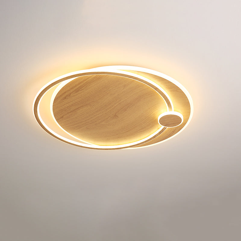 Modernism Round Flush Mount Ceiling Light Fixture in Wood Color for Bedroom
