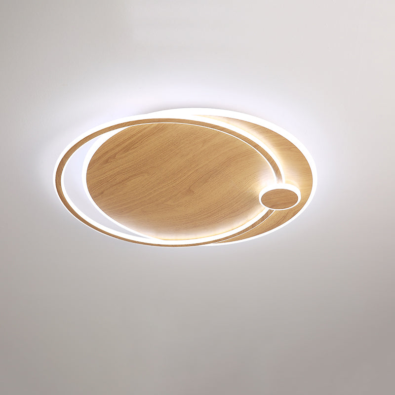 Modernism Round Flush Mount Ceiling Light Fixture in Wood Color for Bedroom