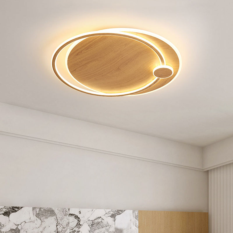 Modernism Round Flush Mount Ceiling Light Fixture in Wood Color for Bedroom