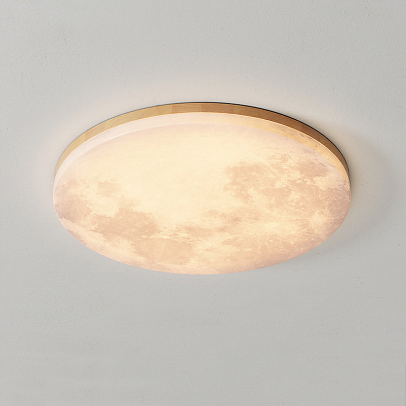 Modernism Circle Flush Mount Ceiling Light Fixture with Wood for Bedroom