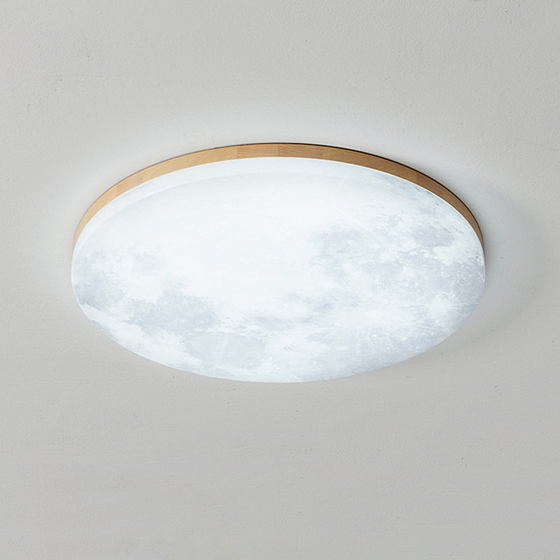 Modernism Circle Flush Mount Ceiling Light Fixture with Wood for Bedroom