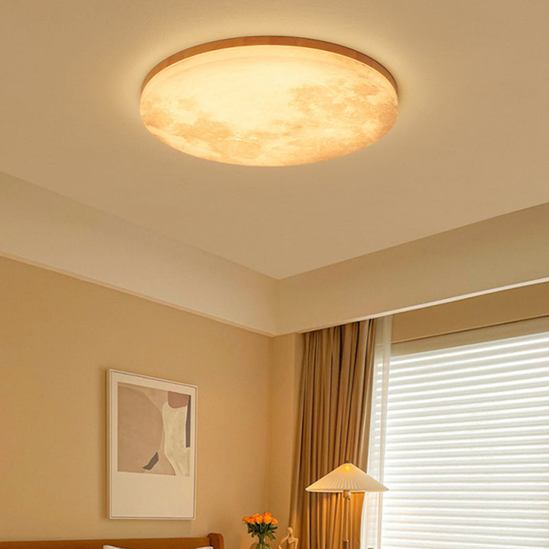 Modernism Circle Flush Mount Ceiling Light Fixture with Wood for Bedroom