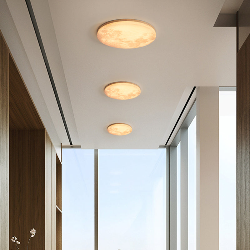 Modernism Circle Flush Mount Ceiling Light Fixture with Wood for Bedroom