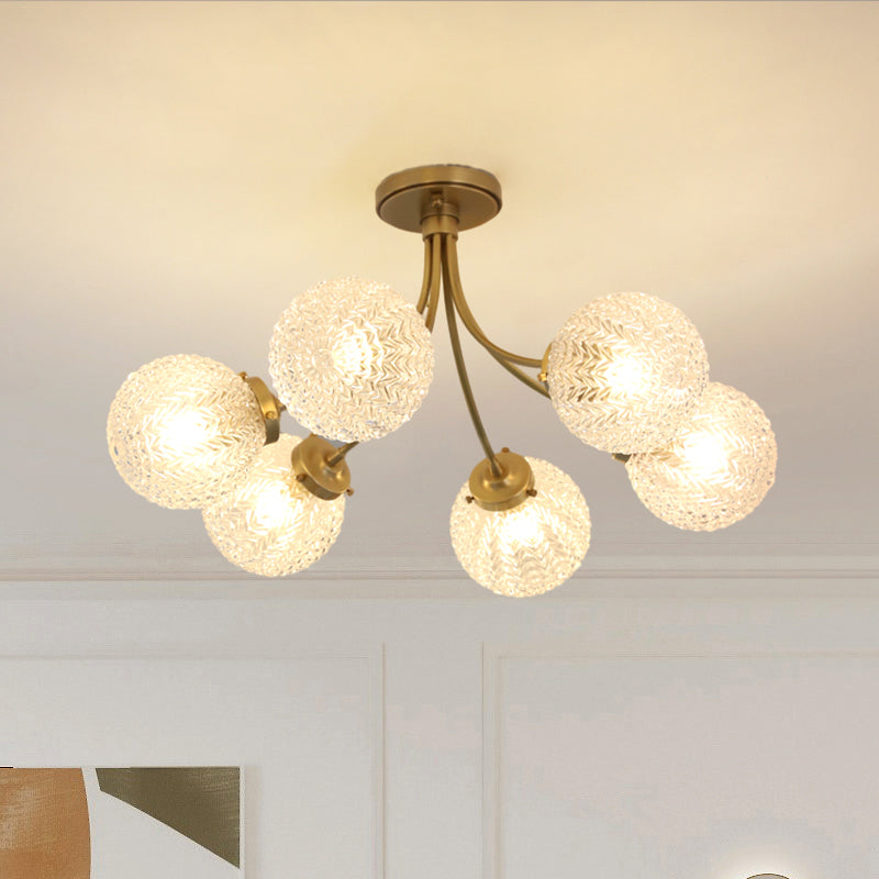 Ball Shape Glass Flush Light Modern Style 6/8 Lights Flush Mount Ceiling Lights in Brass