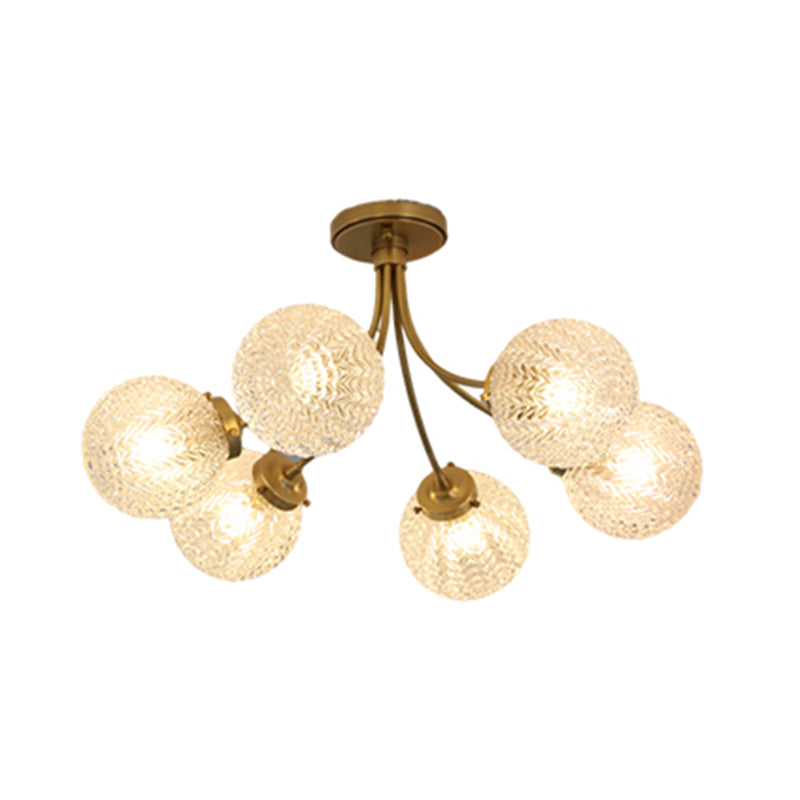 Ball Shape Glass Flush Light Modern Style 6/8 Lights Flush Mount Ceiling Lights in Brass