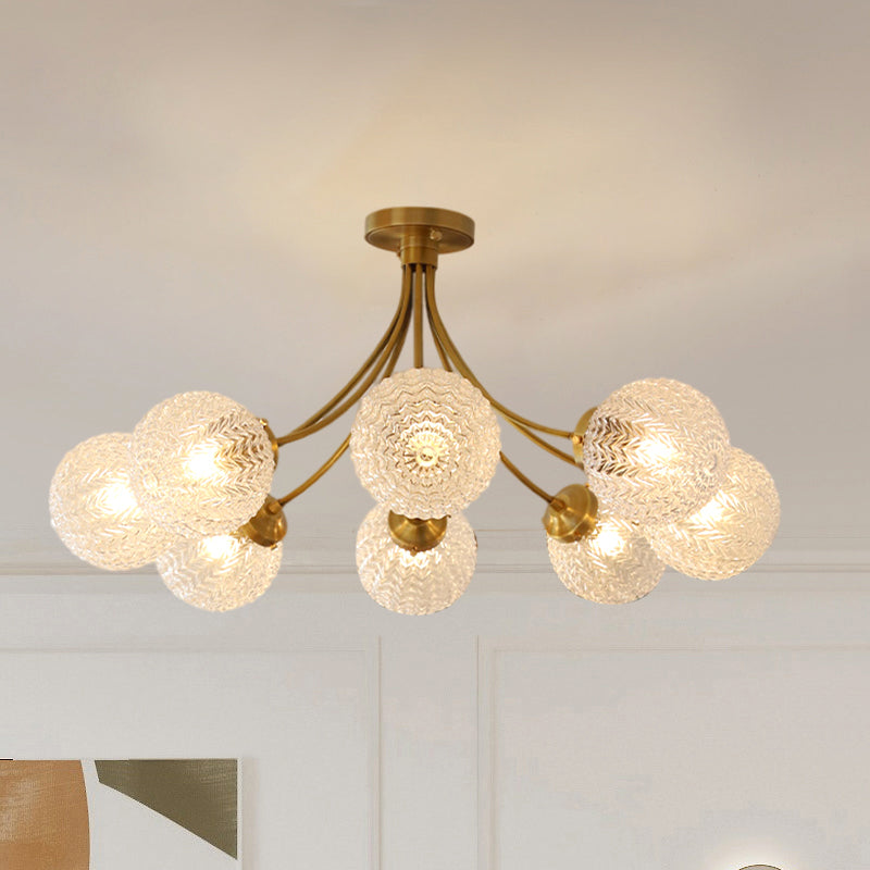 Ball Shape Glass Flush Light Modern Style 6/8 Lights Flush Mount Ceiling Lights in Brass