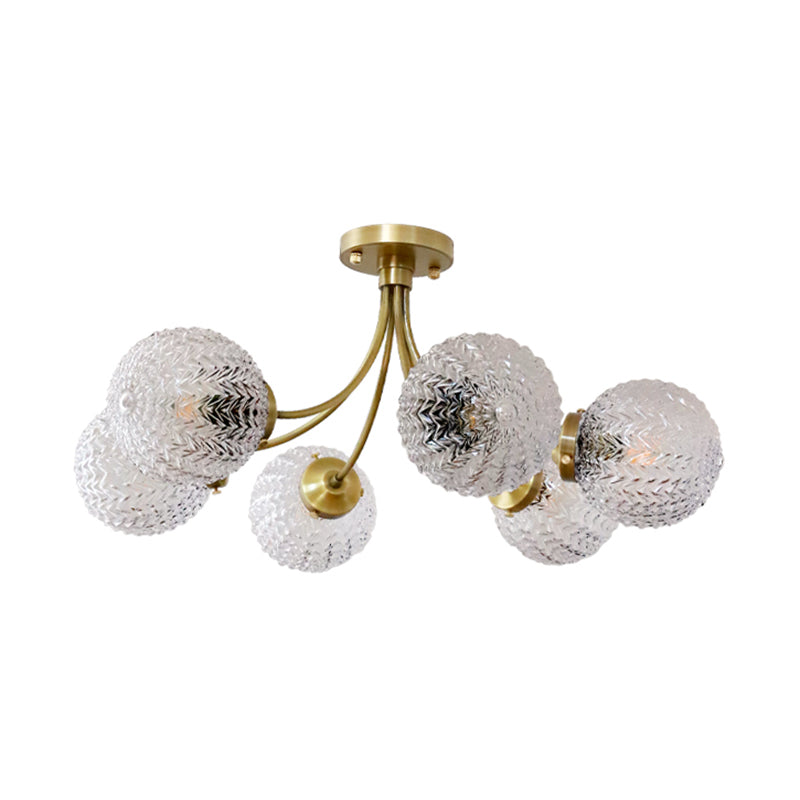 Ball Shape Glass Flush Light Modern Style 6/8 Lights Flush Mount Ceiling Lights in Brass