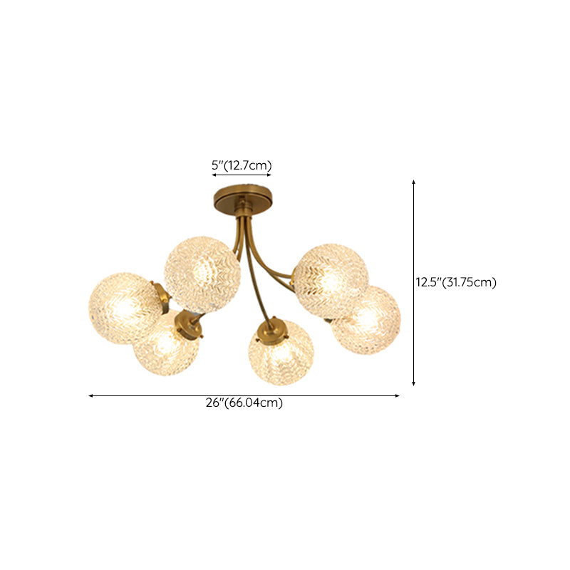 Ball Shape Glass Flush Light Modern Style 6/8 Lights Flush Mount Ceiling Lights in Brass