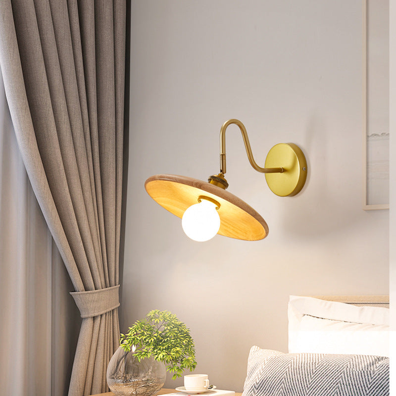 Modernism Single Golden Bathroom Vanity Light Shaded Bath Bar with Wood