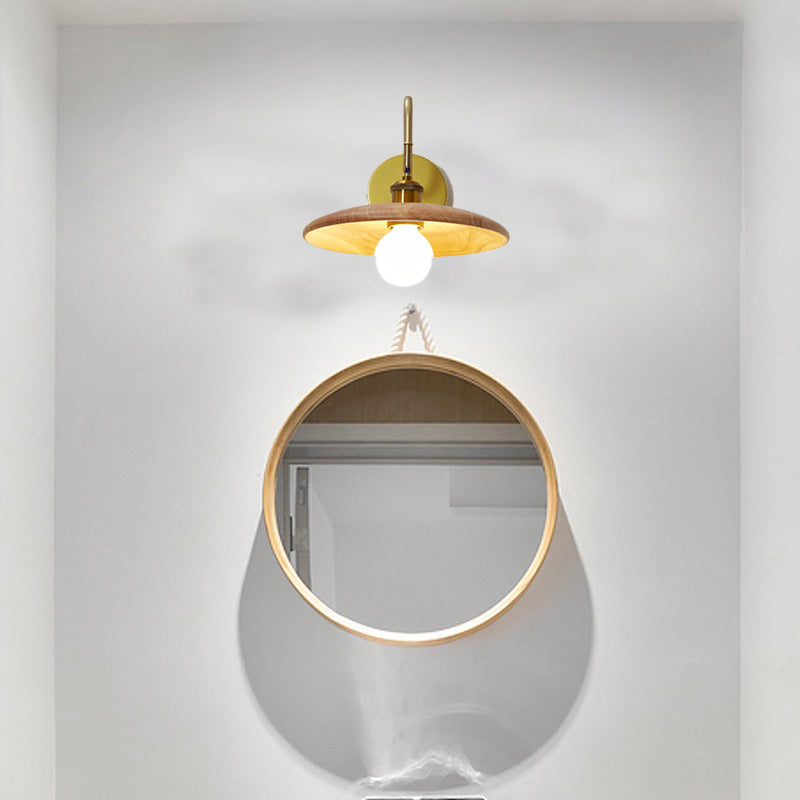 Modernism Single Golden Bathroom Vanity Light Shaded Bath Bar with Wood