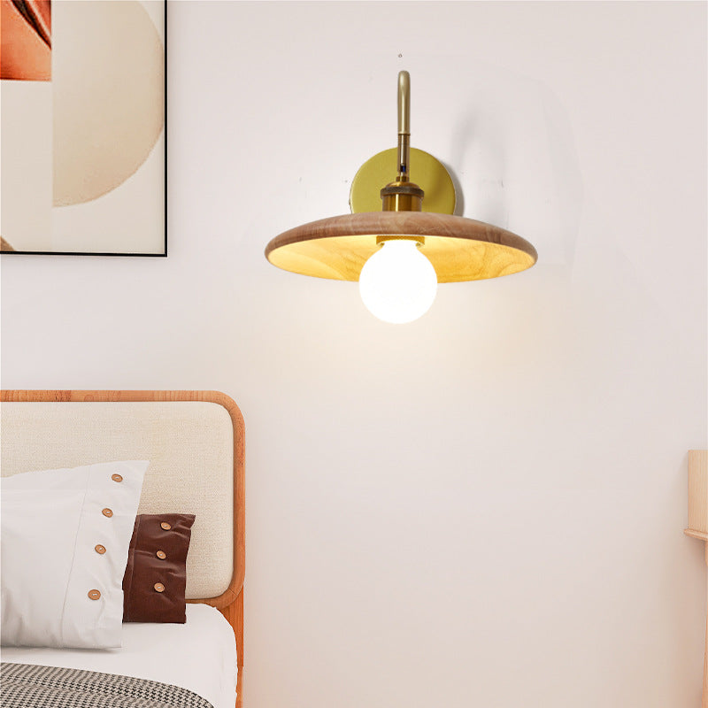 Modernism Single Golden Bathroom Vanity Light Shaded Bath Bar with Wood