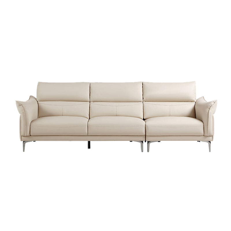 Modern Genuine Leather Sewn Pillow Back Flared Arm Sofa For Living Room