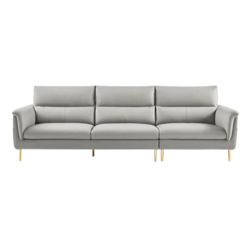 Contemporary Genuine Leather Sewn Pillow Back Sofa For Living Room