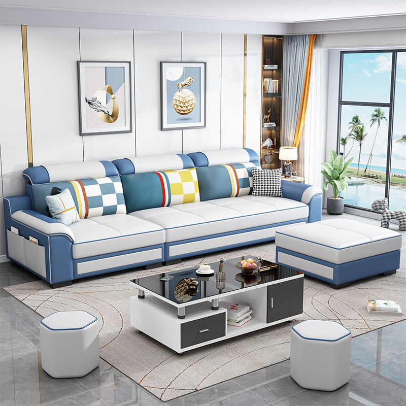 Contemporary Faux Leather Pillow Top Arm Sofa Ottoman Included