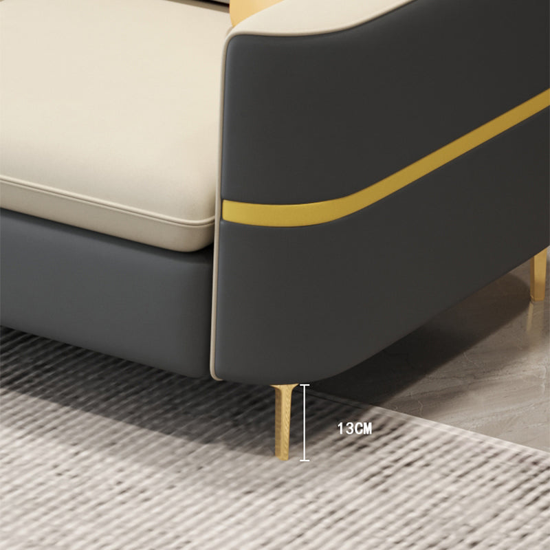 Contemporary Solid Color Faux Leather Square Arm Sofa For Living Room