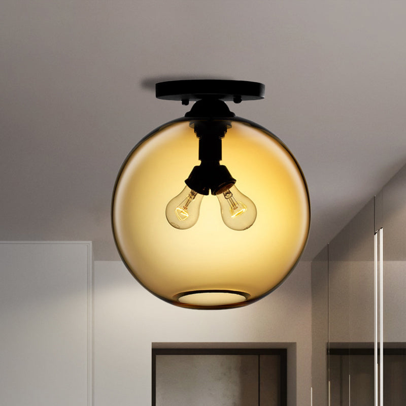 Globe Shade Semi Flush Salle à manger Rouge/Marron/Bleu Verre Style Industriel 1/2 Lumière Plafonnier Noir