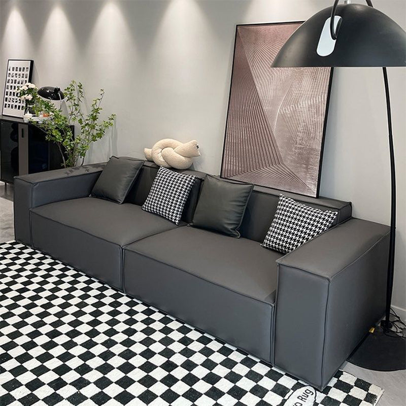 Contemporary Faux Leather Solid Color Square Arm Sofa For Living Room