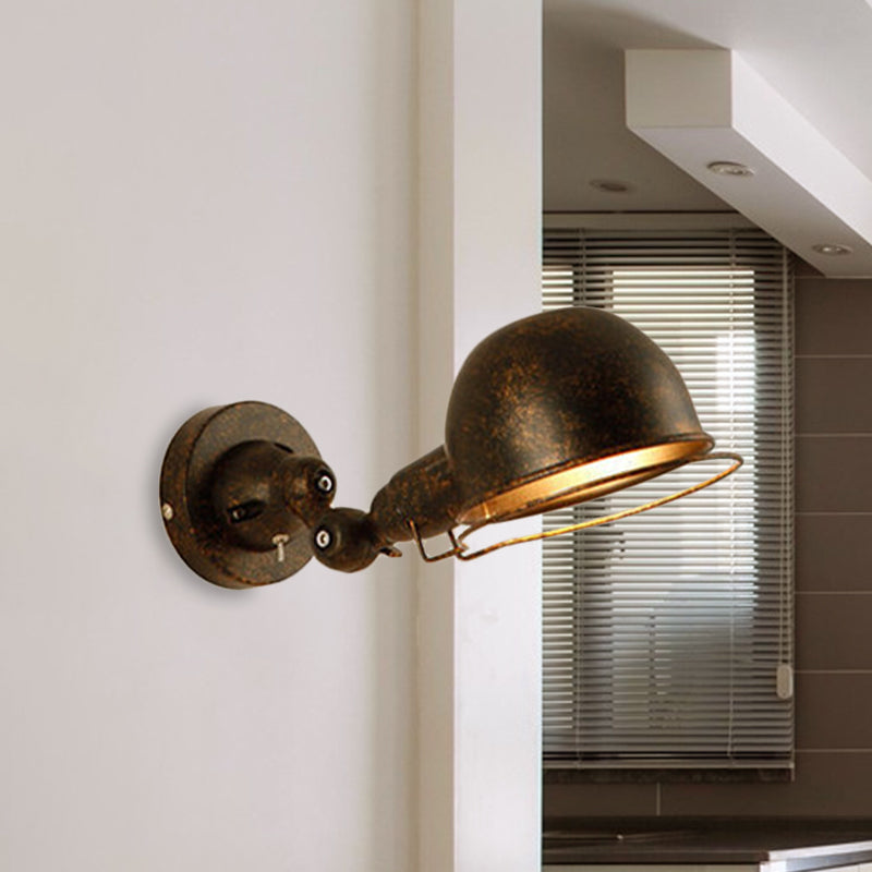Rust/White Dome Lampa de pared Splique Retro Style 1 Light Comedor iluminación de pared ajustable con anillo