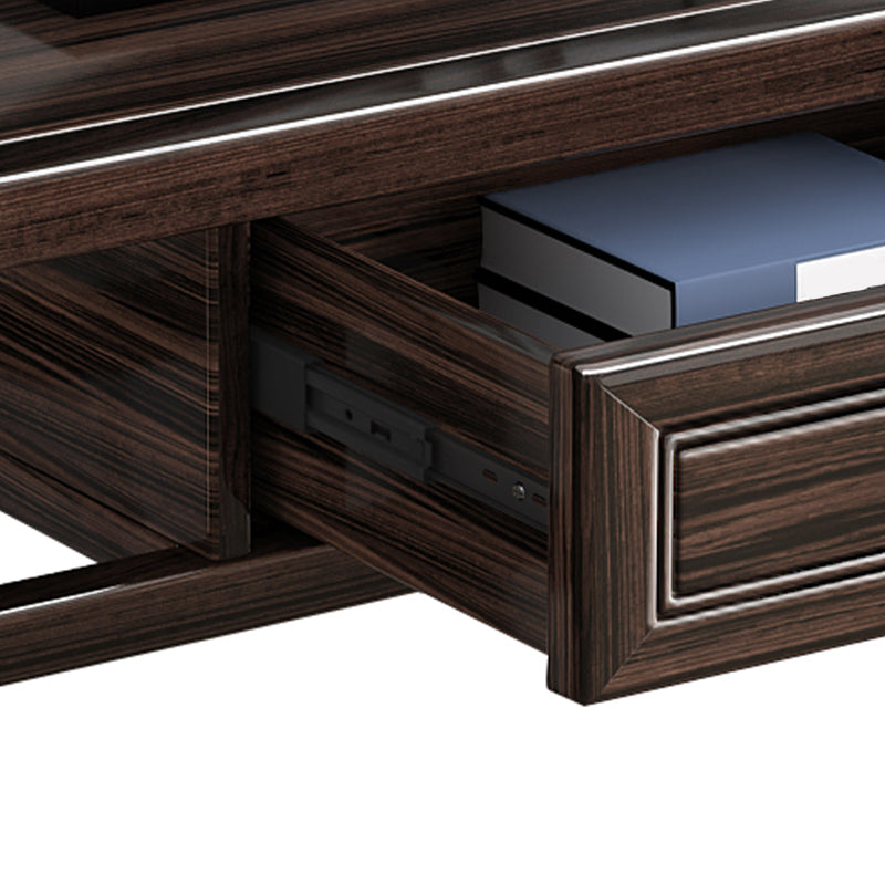 Rectangle Contemporary Console Table Brown Stone Console Sofa Table with 1 Drawer
