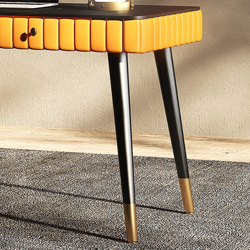 Curved Metal Office Desk Glam Style Stone Writing Desk for Office