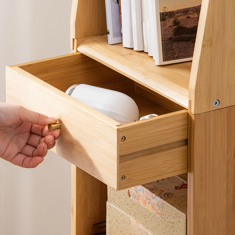 Vertical Contemporary Bamboo Bookcase Closed Back Bookshelf with Drawer