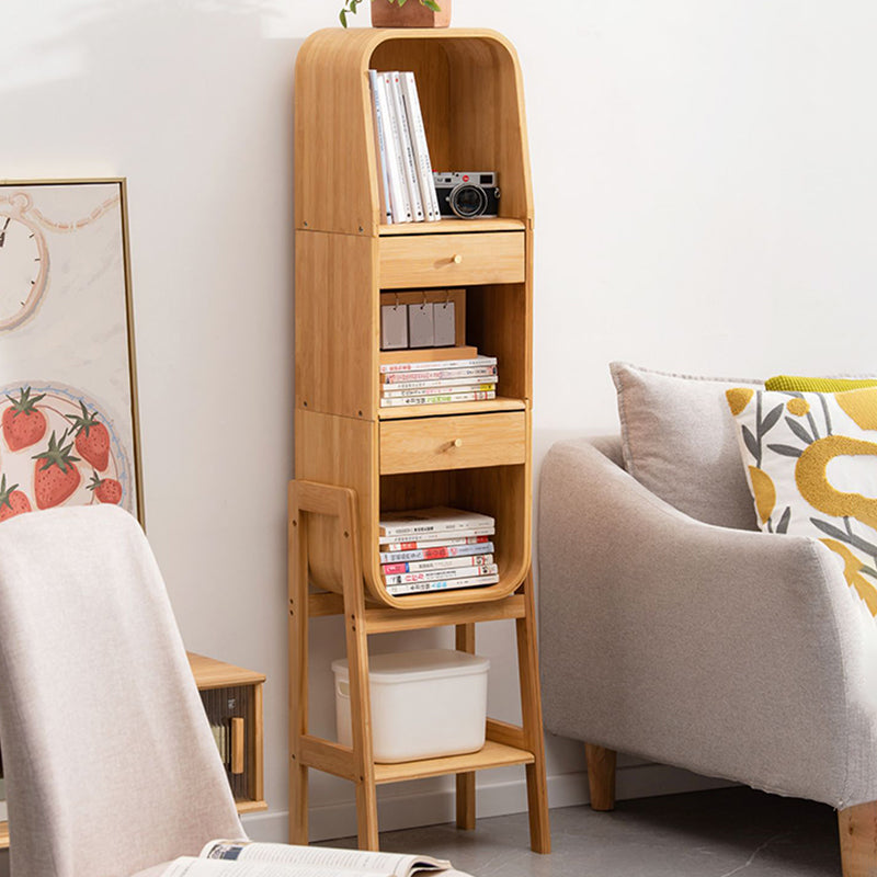 Vertical Contemporary Bamboo Bookcase Closed Back Bookshelf with Drawer