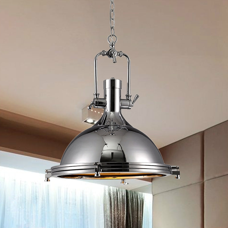 Nickel Finish Domed Pendant Light Industrial Metallic 1 Bulb Kitchen Hanging Lamp with Swivel Joint