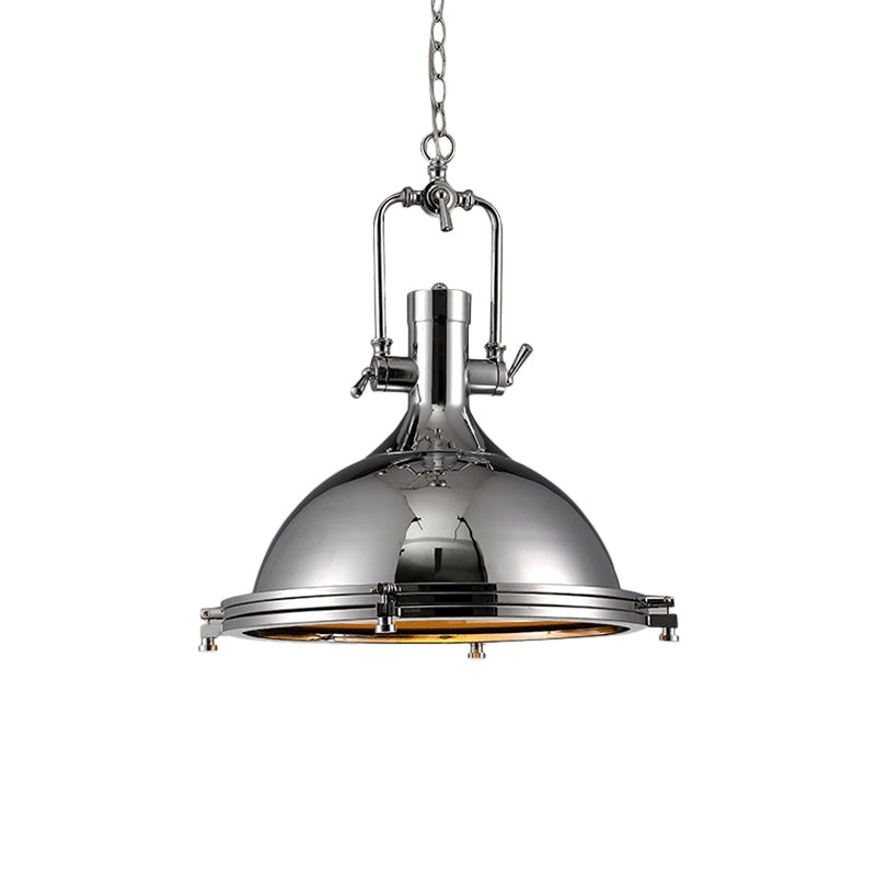 Nickel Finish Domed Pendant Light Industrial Metallic 1 Bulb Kitchen Hanging Lamp with Swivel Joint