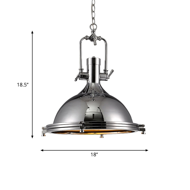 Nickel Finish Domed Pendant Light Industrial Metallic 1 Bulb Kitchen Hanging Lamp with Swivel Joint