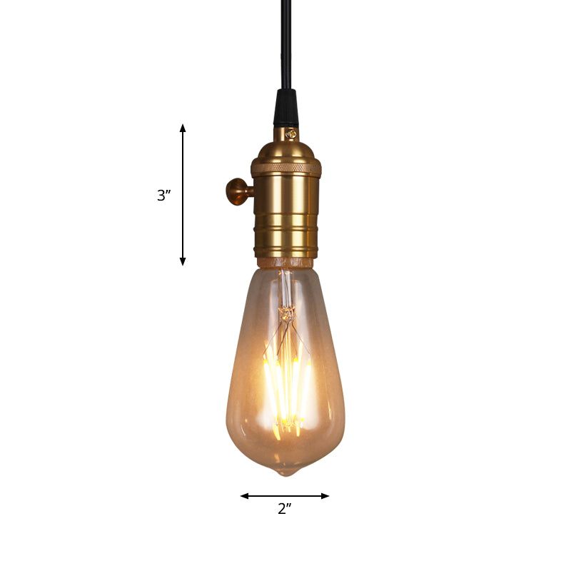 Brass Finish 1 Head Suspension Lamp Vintage Industrial Metal Bare Bulb Pendant Light for Restaurant