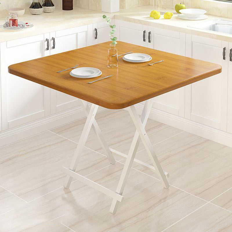 Modern Folding Dining Table Square Wood Top with Metal Legs for Home