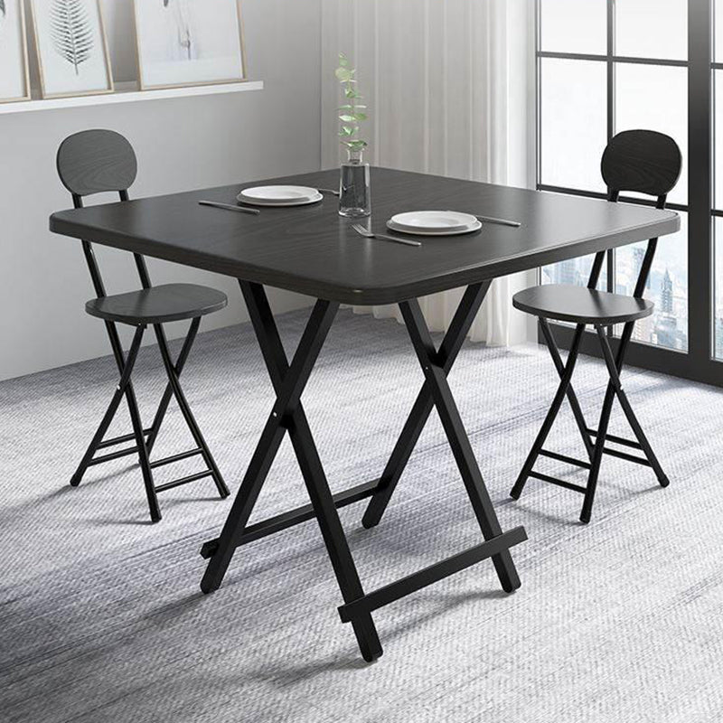 Modern Folding Dining Table Square Wood Top with Metal Legs for Home