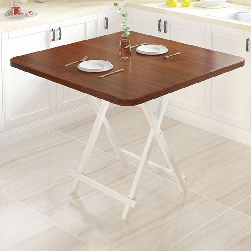 Modern Folding Dining Table Square Wood Top with Metal Legs for Home