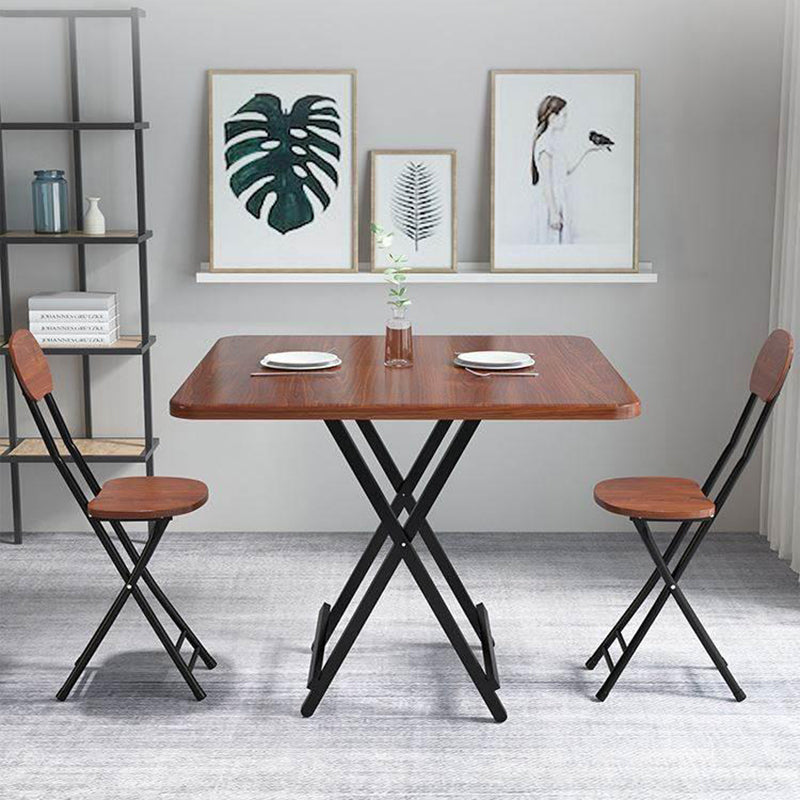 Modern Folding Dining Table Square Wood Top with Metal Legs for Home
