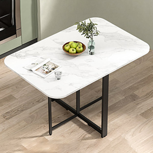 Modern Folding Dining Table Rectangle Wooden Top with Black Metal Base