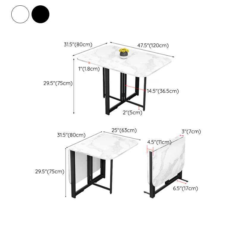 Modern Folding Dining Table Rectangle Wooden Top with Black Metal Base