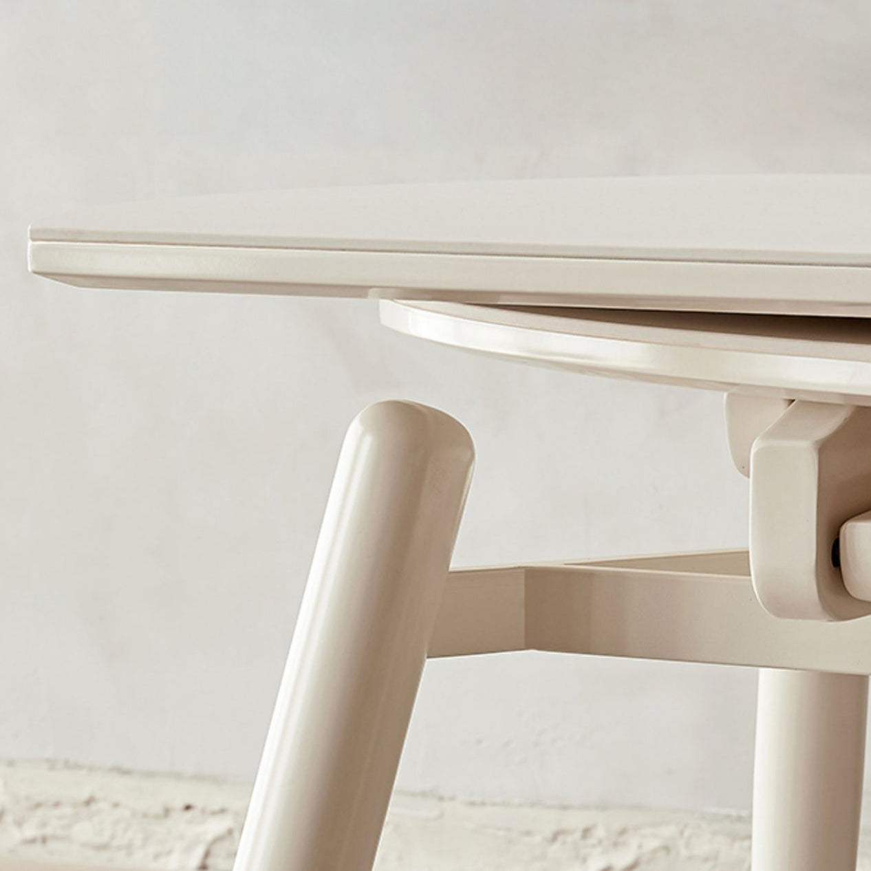 Round Extendable Dining Table Modern White Stone Tabletop with Double Drop Leaf