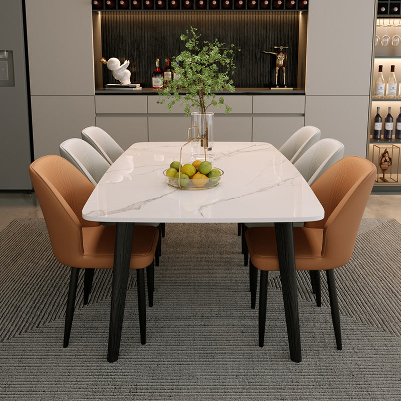 Rectangular Dining Room Table Stone Tabletop with Solid Wood Legs
